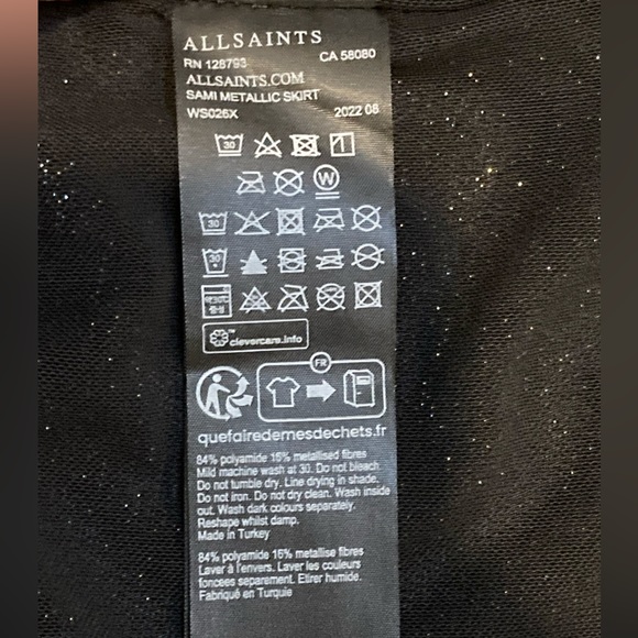 NWT All Saints Black Silver Sami Metallic Skirt - Sz 6 - Picture 7 of 7